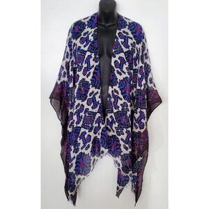 Lane Bryant Boho Blue Purple Ikat Print Kimono Wrap Ruana Duster Artsy Layer OS